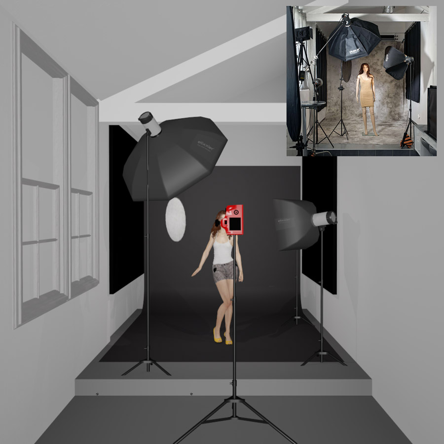 La simulation 3D d'éclairage pour un shooting photo de portrait