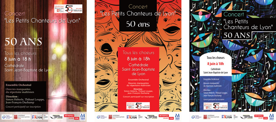 3 Maquettes d'affiches avec photographie et illustrations