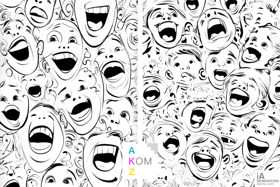 IA line art illustration of singing children's faces