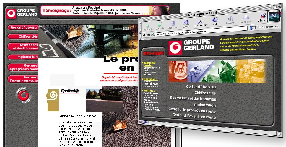 Site internet du Groupe Gerland routes créé par A Kom Z en 1999