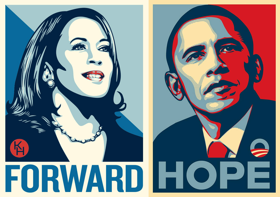 portraits de Kamala Harris et Obama par Obey Giant