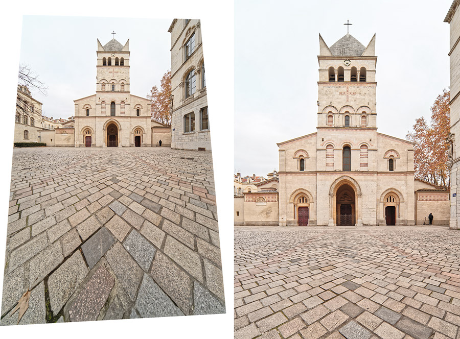 Church photographed at ultra-wide angle