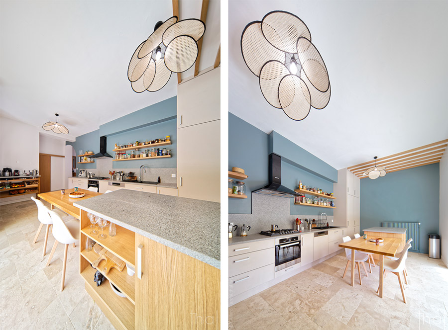 kitchen with distorted light fixture due to use of ultra-wide-angle lens