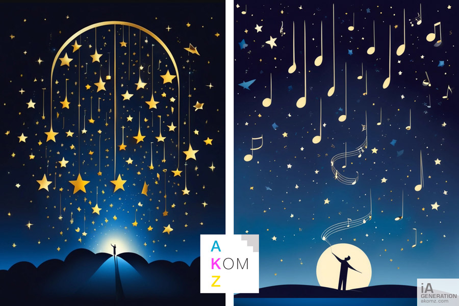 Illustrations couleurs d'étoiles et de notes de musique générées par IA