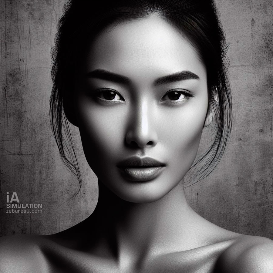 Portrait IA DALL-E de femme en noir et blanc