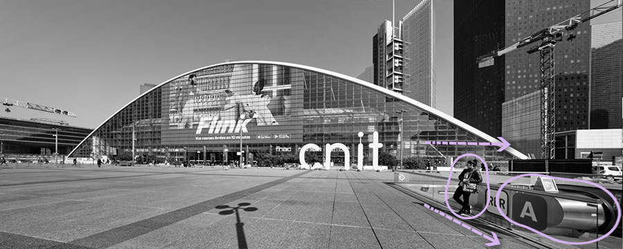 ultra-wide-angle panoramic view of the Cnit in Paris, France