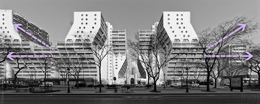 ultra-wide-angle panoramic view of the Orgues de Flandre in Paris, France