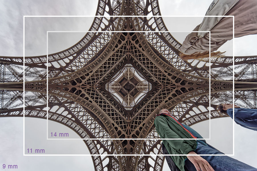 Eiffel Tower, wide-angle view from below